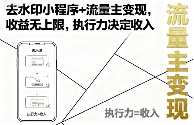 去水印小程序+流量主变现，收益无上限，执行力决定收入-DE云网创