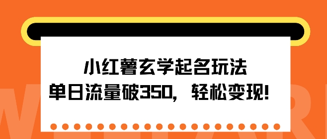 小红薯玄学起名玩法，单日流量破350+，轻松变现-DE云网创