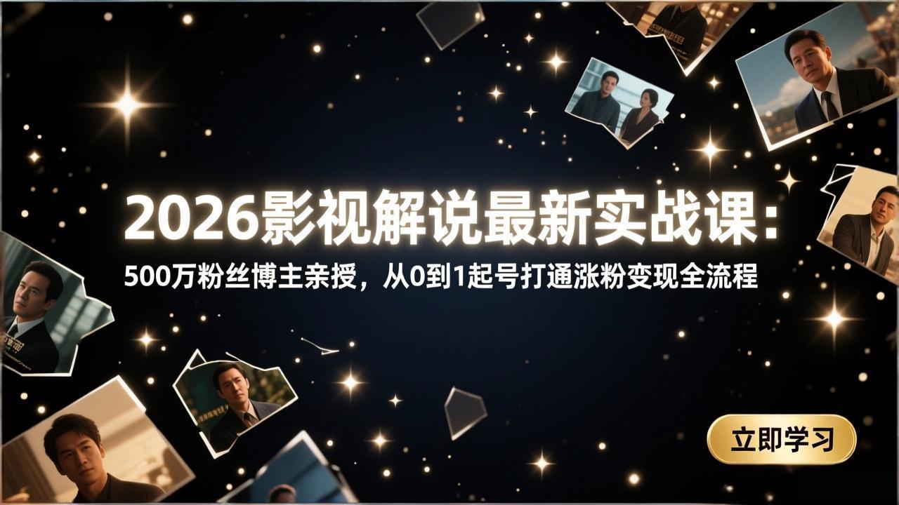 2026影视解说最新实战课：500万粉丝博主亲授，从0到1起号打通涨粉变现全流程-DE云网创
