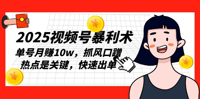 （13793期）2025视频号暴利术，单号月赚10w，抓风口蹭热点是关键，快速出单-DE云网创