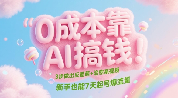 0成本靠AI搞钱！3步做出反差萌+治愈系视频，新手也能7天起号爆流量-DE云网创