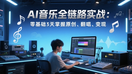 AI音乐全链路实战变现课：零基础3天掌握原创、翻唱、变现-DE云网创