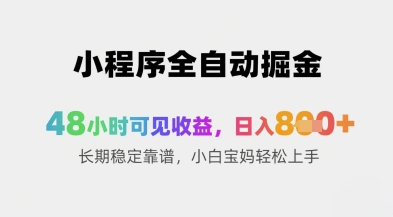 小程序全自动掘金，48小时可见收益，日入8张+长期稳定靠谱，小白宝妈轻松上手【揭秘】-DE云网创