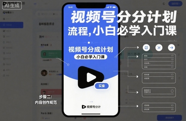 视频号分成计划实操流程,小白必学入门课-DE云网创