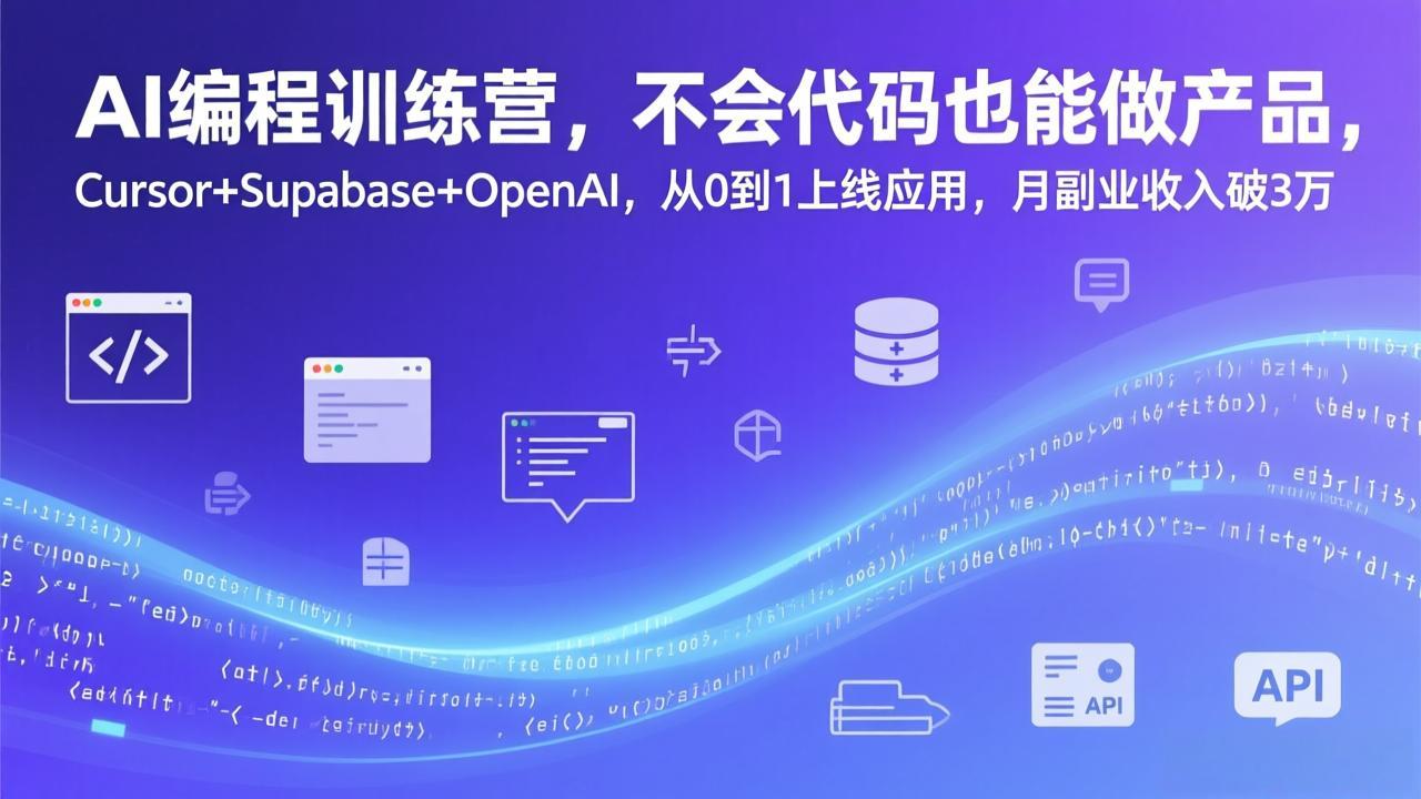AI编程训练营，不会代码也能做产品，Cursor+Supabase+OpenAI，从0到1上线应用，月副业收入破3万-DE云网创