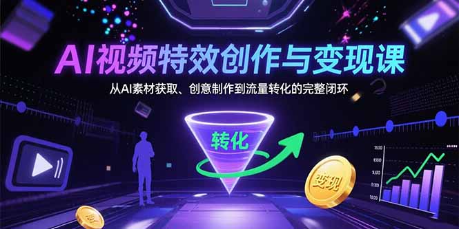 （15587期）AI视频特效创作与变现课：从AI素材获取、创意制作到流量转化的完整闭环-DE云网创