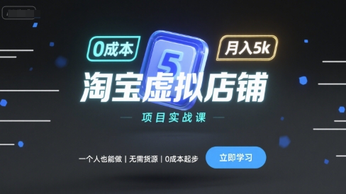 淘宝虚拟店铺项目实战课，一个人也能做，无需货源、0成本起步，月入5k-DE云网创
