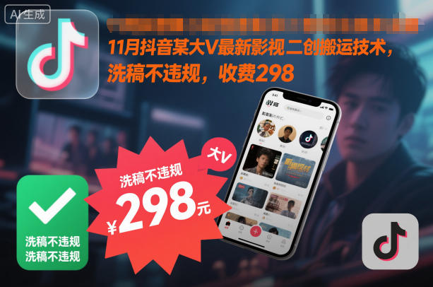 11月抖音某大V最新影视二创搬运技术，洗稿不违规，收费298-DE云网创