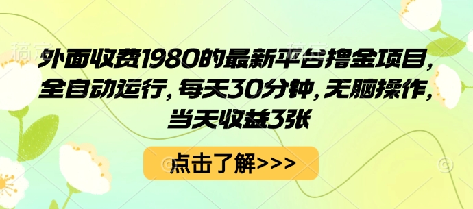 外面收费1980的最新平台撸金项目，全自动运行，每天30分钟，无脑操作，当天收益3张【揭秘】-DE云网创