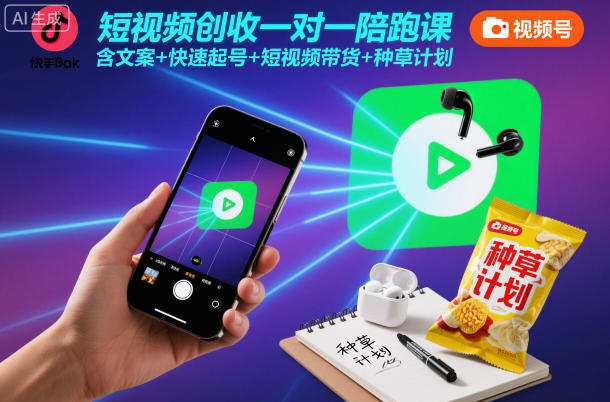 短视频创收一对一陪跑课，含文案+快速起号+短视频带货+种草计划-DE云网创