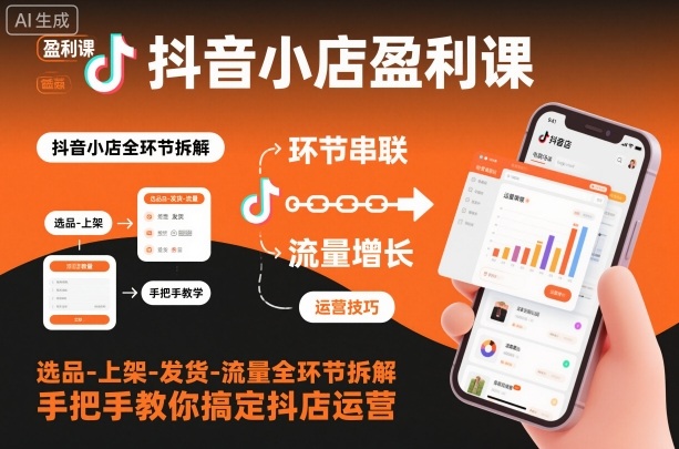 抖音小店盈利课-选品-上架-发货-流量全环节拆解，手把手教你搞定抖店运营-DE云网创