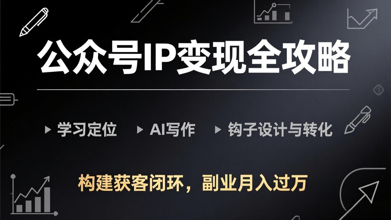 公众号IP变现全攻略-更新,学习定位、AI写作、钩子设计与转化,构建获客闭环,副业月入过万-DE云网创