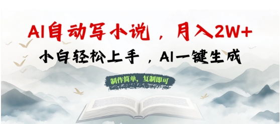 AI自动写小说，制作简单，复制即可，月入过W+，小白轻松上手，AI一键生成-DE云网创