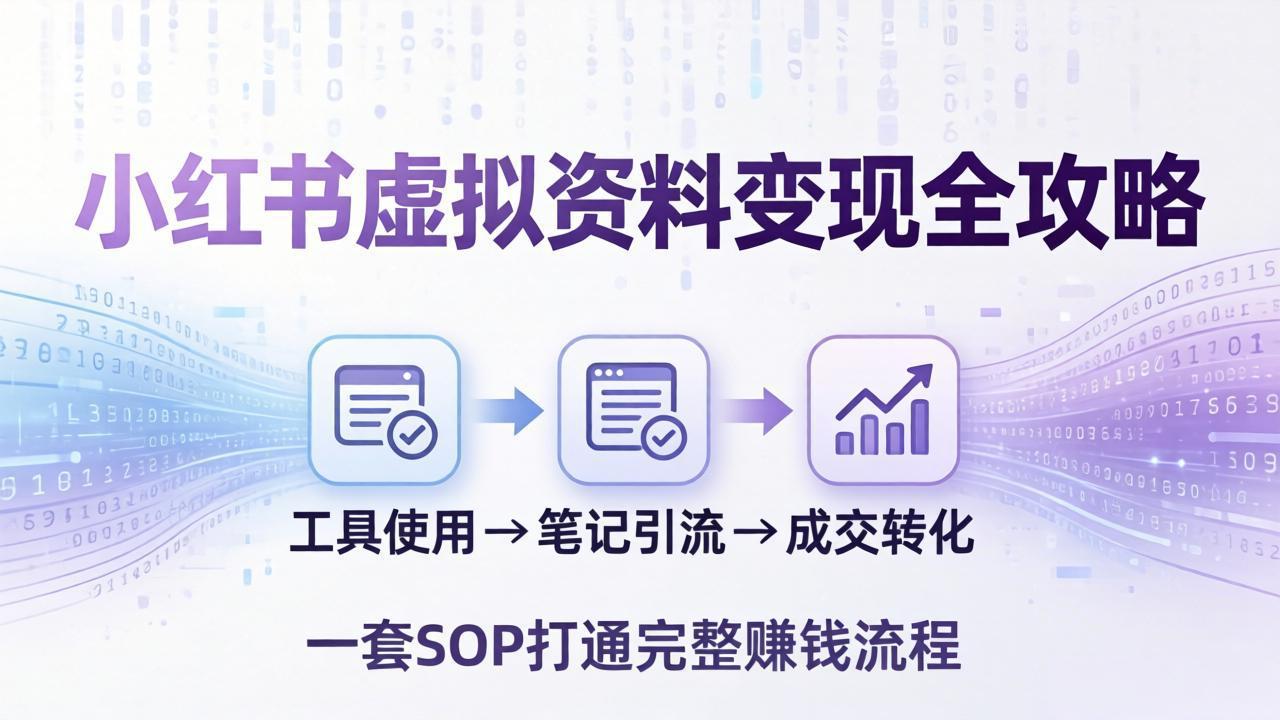 小红书虚拟资料变现全攻略：从工具使用到笔记引流成交，一套 SOP 打通完整赚钱流程-DE云网创