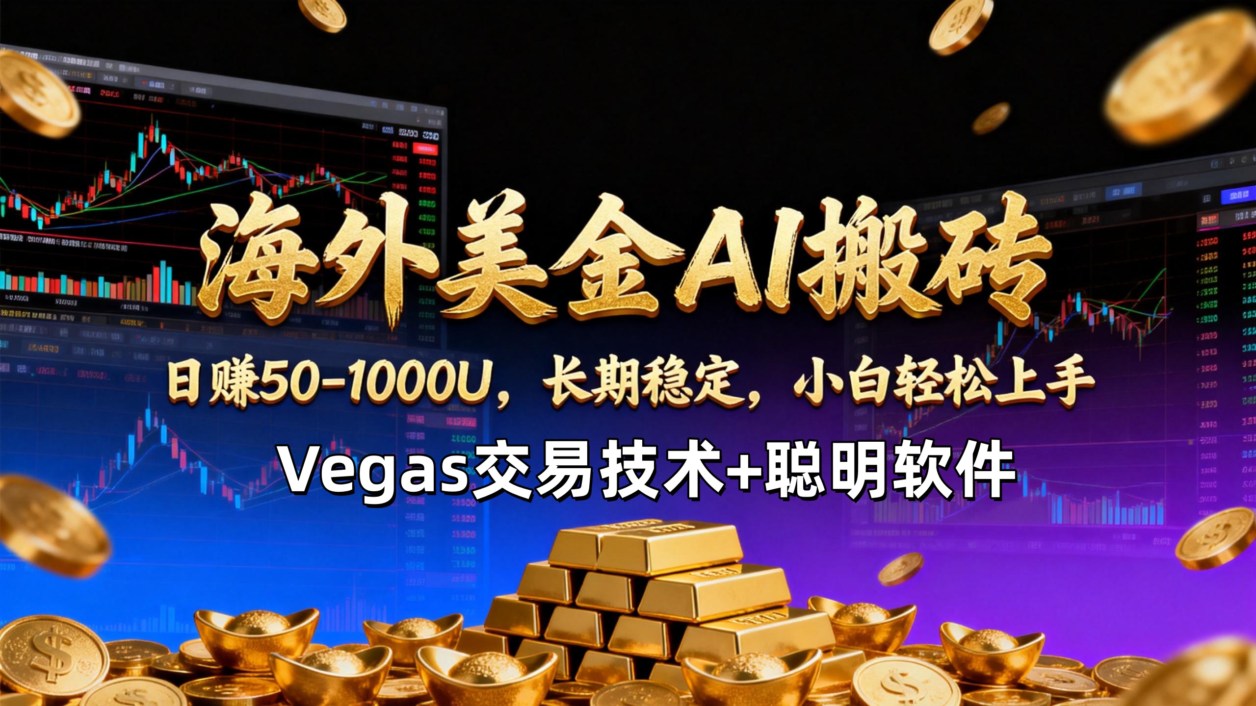 【海外美金AI搬砖】Vegas交易技术+聪明软件，日赚50-1000U，长期稳定，小白轻松上手。-DE云网创
