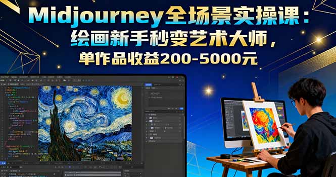 Midjourney全场景实操课：绘画新手秒变艺术大师，单作品收益200-5000元-DE云网创