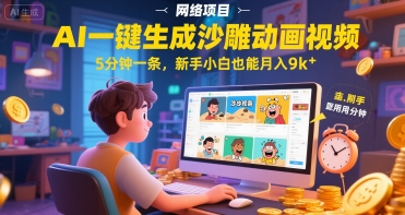 AI一件生成沙雕动画视频，5分钟一条，新手小白也能月入9k+-DE云网创