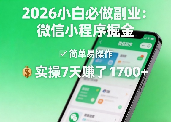 2026小白必做副业：微信小程序掘金，简单易操作，实操7天賺了1700+【揭秘】-DE云网创