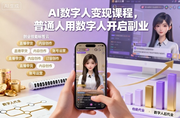 AI数字人变现课程，普通人用数字人开启副业-DE云网创