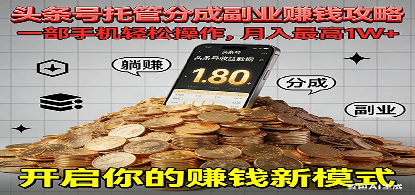 全程托管今日头条，一部手机就可以开干，最高躺赚1W+-DE云网创