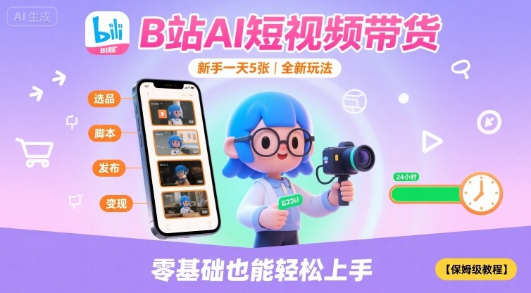 B站AI短视频带货，新手一天5张，全新玩法【保姆级教程】-DE云网创