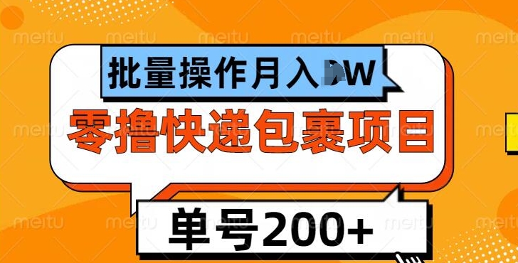 单号日撸200+，零撸快递包裹项目，批量操作月入过W-DE云网创