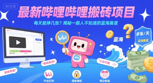 最新哔哩哔哩上B站搬砖项目，每天能挣几张？揭秘一般人不知道的蓝海赛道-DE云网创