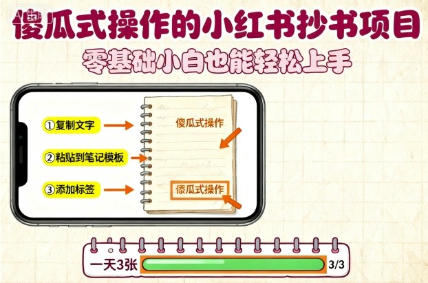 傻瓜式操作的小红书抄书项目,会复制粘贴就行,零基础小白也能一天3张插图 傻瓜式操作的小红书抄书项目,会复制粘贴就行,零基础小白也能一天3张