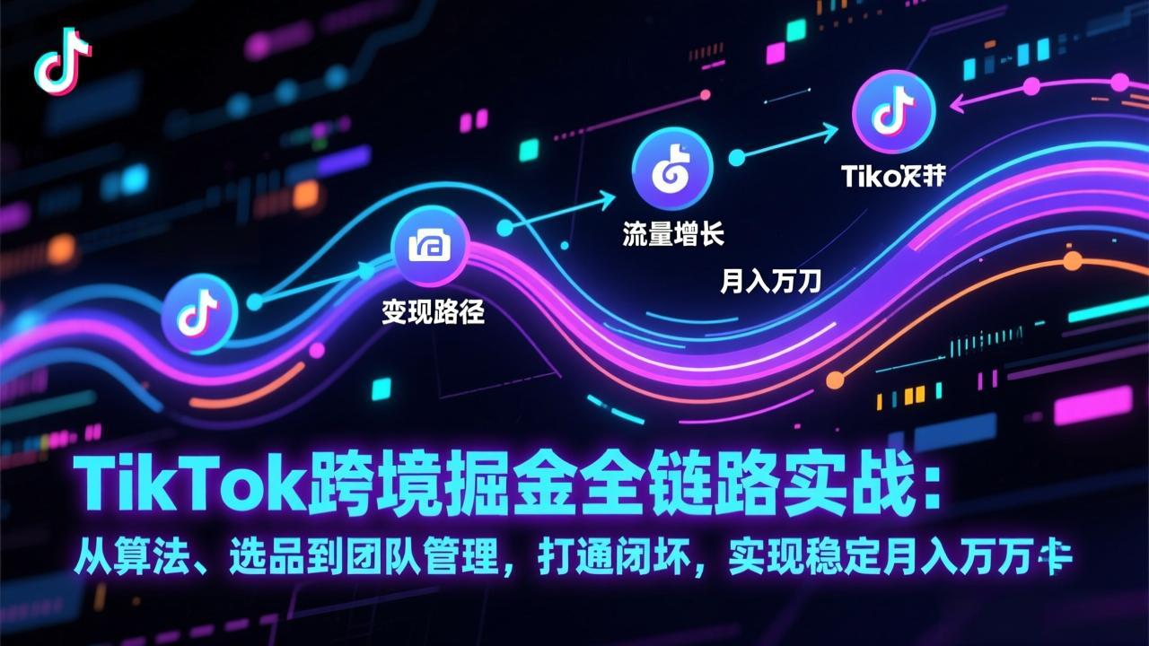 TikTok跨境掘金全链路实战：从算法、选品到团队管理，打通闭环，实现稳定月入万刀-DE云网创