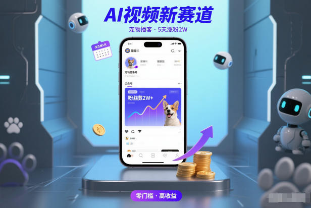 AI视频新赛道，宠物播客仅注册5天涨粉2W，收益非常可观-DE云网创
