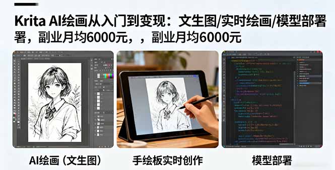Krita AI绘画从入门到变现：文生图/实时绘画/模型部署，副业月均6000元-DE云网创