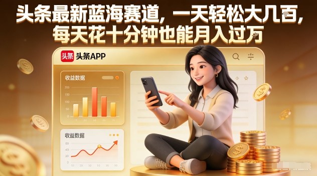 头条最新蓝海赛道，一天轻松大几张，每天花十分钟也能月入过1W【揭秘】-DE云网创