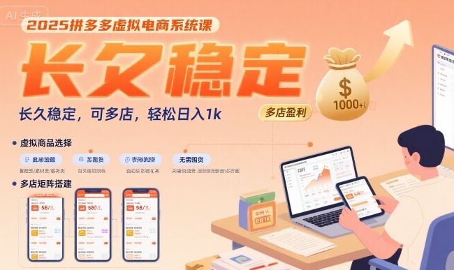 2025拼多多虚拟电商系统课,长久稳定,可多店,轻松日入1k-DE云网创