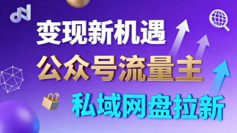 公众号流量主+私域网盘拉新，多方式变现，简单易上手，当天就有收益-DE云网创