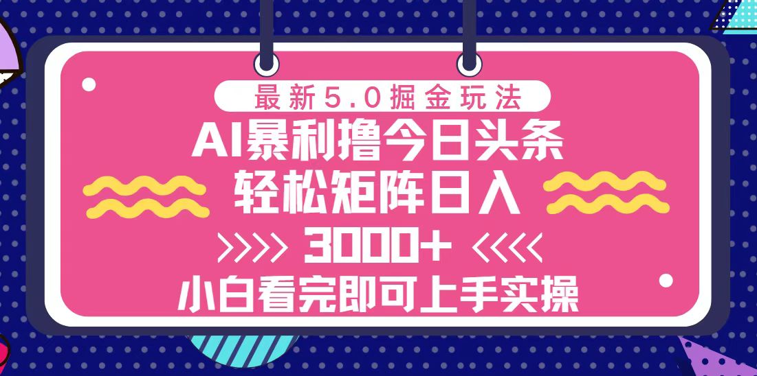（13398期）今日头条最新5.0掘金玩法，轻松矩阵日入3000+-DE云网创