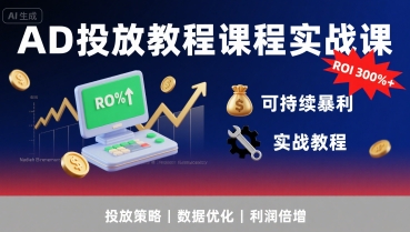 AD投放教程课程实战课，实现广告ROI300%+可持续暴利-DE云网创