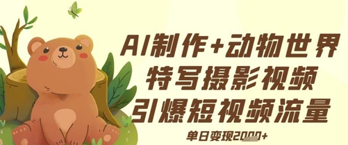 AI制作动物世界特写摄影视频+引爆短视频流量+单日变现多张-DE云网创