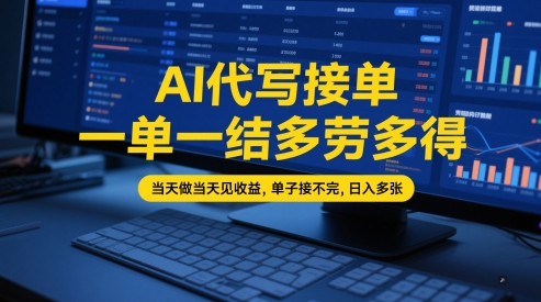 AI代写接单，一单一结多劳多得，当天做当天见收益，单子接不完，日入多张【全网最全实操课程】-DE云网创