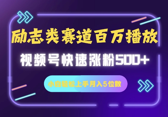 励志类赛道也能百万播放，快速涨粉500+视频号变现月入5位数-DE云网创
