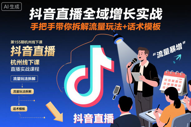 抖音直播全域增长实战第155期杭州线下课，手把手带你拆解流量玩法+话术模板-DE云网创