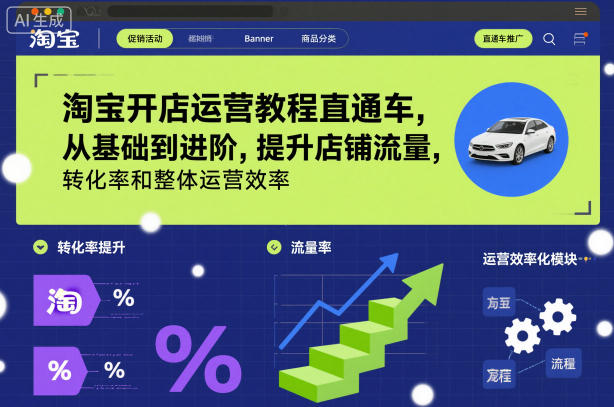 淘宝开店运营教程直通车，从基础到进阶，提升店铺流量，转化率和整体运营效率(更新26年1月)-DE云网创