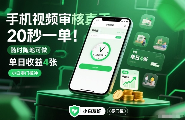 手机视频审核真香！20秒一单，随时随地可做，单日收益4张，小白零门槛冲【揭秘】-DE云网创