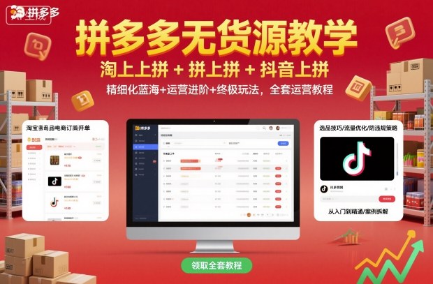 拼多多无货源教学，淘上拼+拼上拼+抖上拼，精细化蓝海+运营进阶+终极玩法，全套运营教程-DE云网创