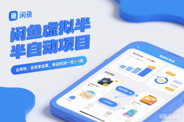 闲鱼虚拟半自动项目，出单快，容易拿结果，单店利润一天3-5张-DE云网创