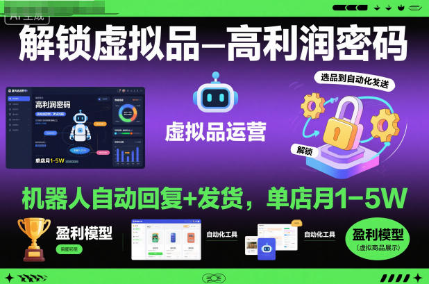 解锁虚拟品高利润密码:机器人自动回复+发货,单店月1-5W【揭秘】-DE云网创