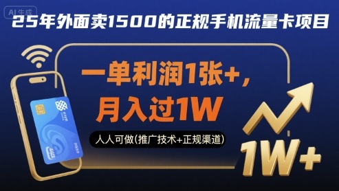 25年外面卖1500的正规手机流量卡项目，一单利润1张+，月入过1W，人人可做(推广技术+正规渠道)【揭秘】-DE云网创