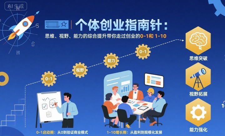 个体创业指南针,思维、视野、能力的综合提升带你走过创业的0-1和1-10【音频】-DE云网创