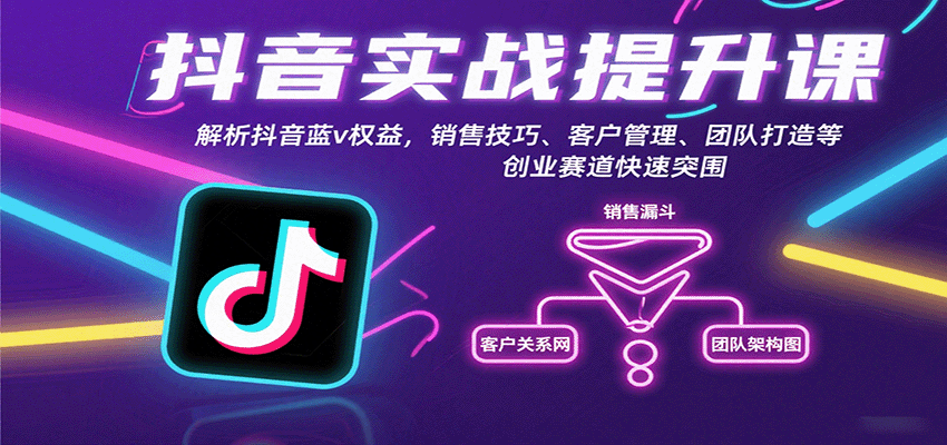 抖音实战提升课：解析抖音蓝v权益，销售技巧、客户管理、团队打造等创业赛道快速突围-DE云网创