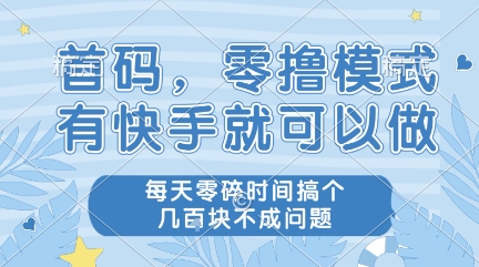首码，零撸模式，有快手就可以做，每天零碎时间搞个几张不成问题【揭秘】-DE云网创