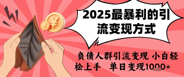 2025年最暴利的引流变现方式，负债人群引流变现，小白轻松上手，日入1k-DE云网创